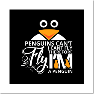 'Penguins Can't Fly' Funny Penguin Witty Gift Posters and Art